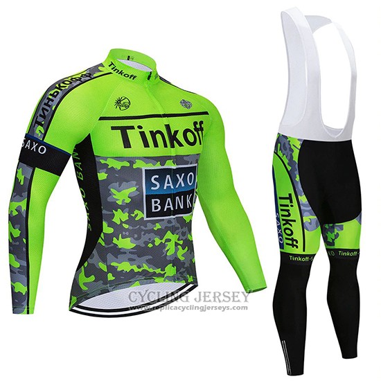 2020 Cycling Jersey Tinkoff Saxo Bank Green Camouflage Long Sleeve And Bib Tight